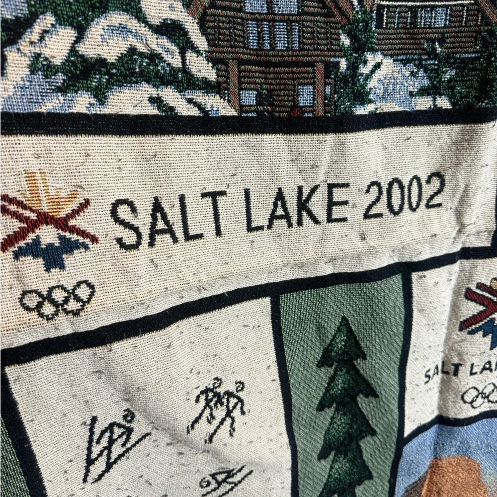 Salt Lake 2002 Olympic Commemorative Throw Blanket - Green, Blue, Cream